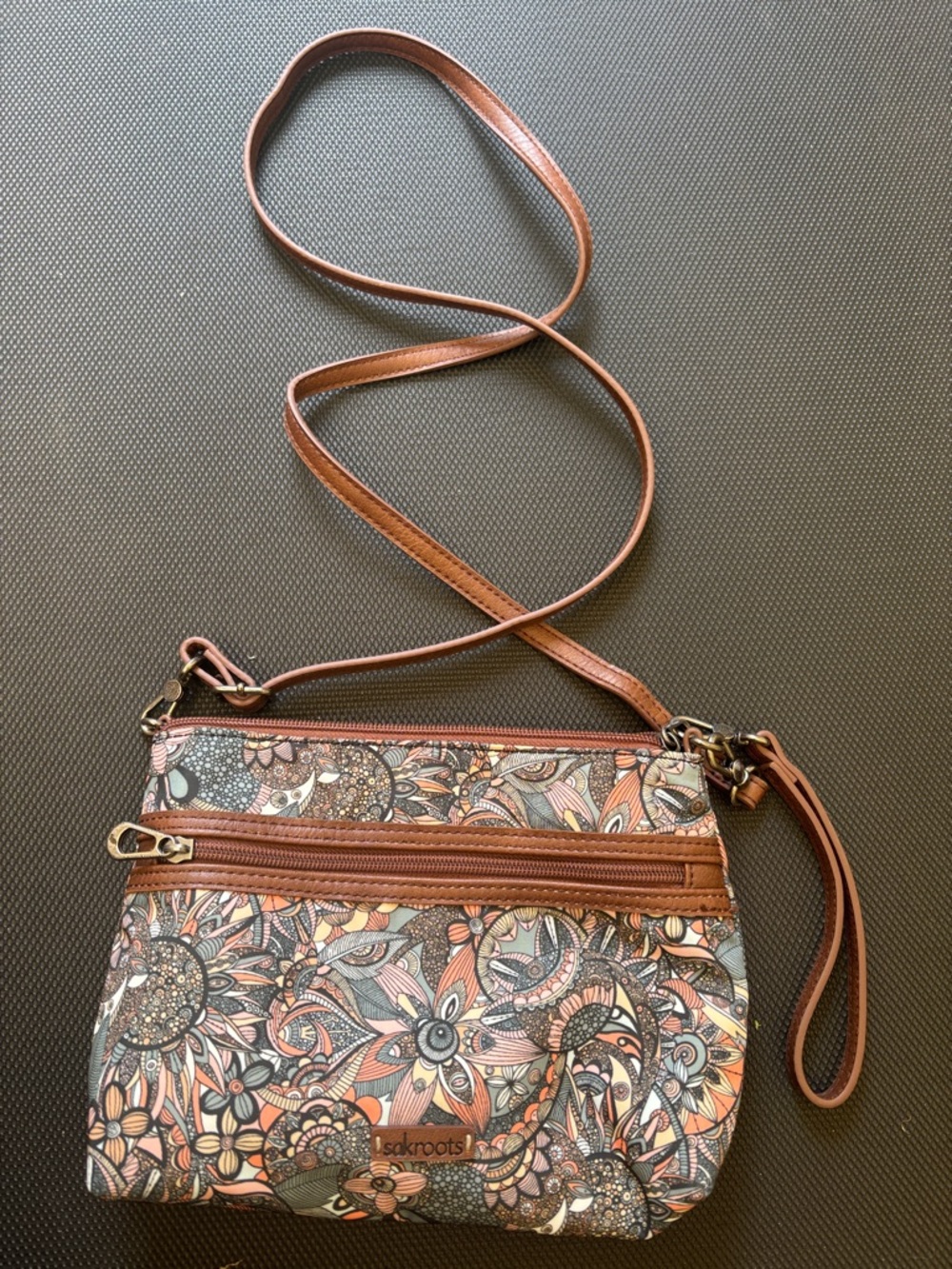 Sakroots Brown Multi Floral Crossbody with Adjustable Strap